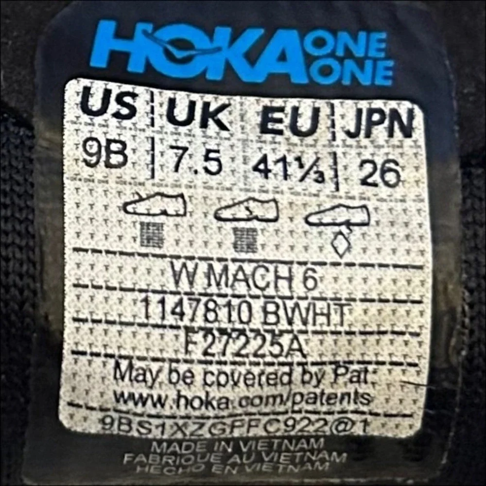 Hoka One One Mach 6 Running Shoes Womens 9 Black White Athletic Sneakers 1147810